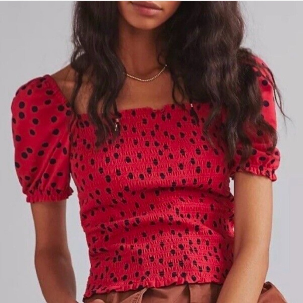 Anthropologie Dolan brand red polkadot cropped blouse in great condition…​​​​
